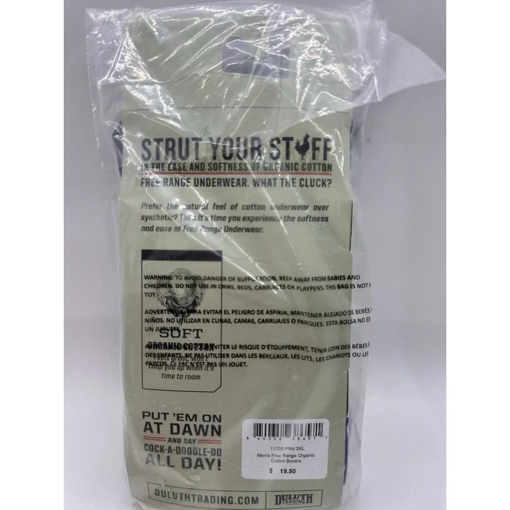 Duluth Trading Free Range Organic Cotton Boxers 3XL Blue New Sealed